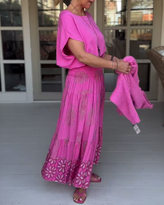 Round neck solid color loose T-shirt