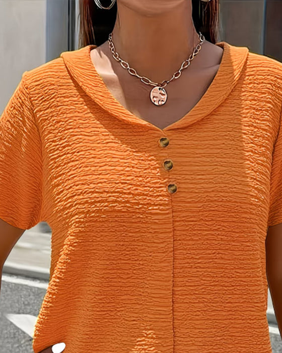 Peter Pan Collar Three-Button T-Shirt