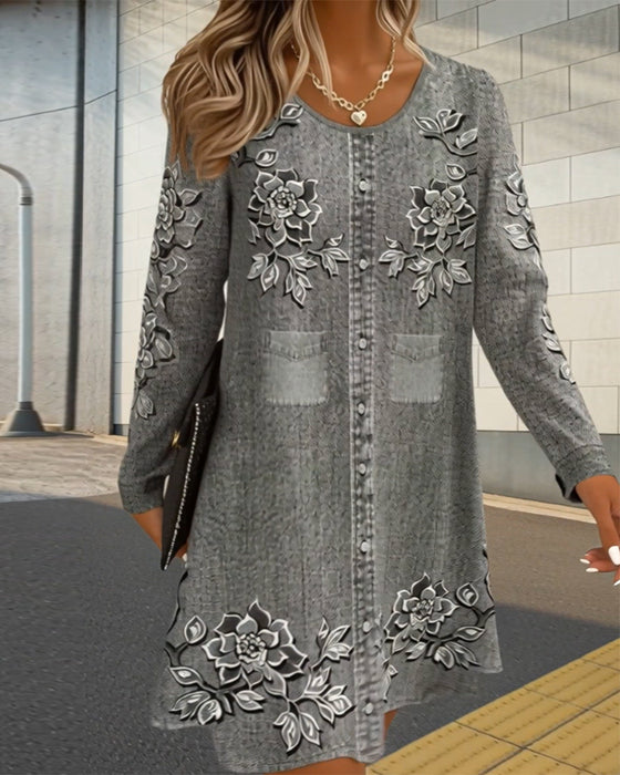 Positioned Printed A Hem Dress