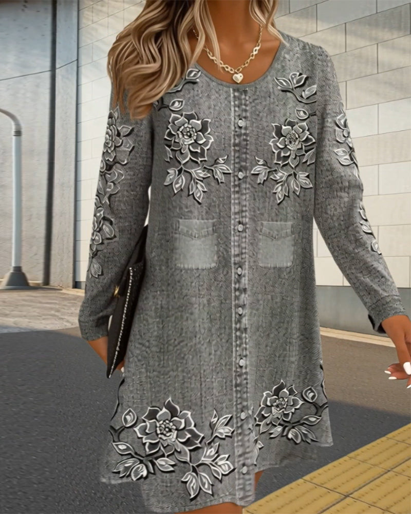 Positioned Printed A Hem Dress