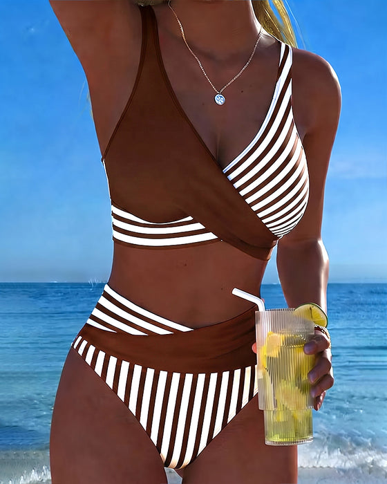Crisscross Striped Print Bikini