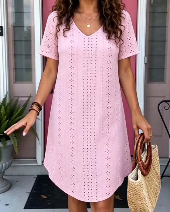 Hollow Out V-Neck Short Dress