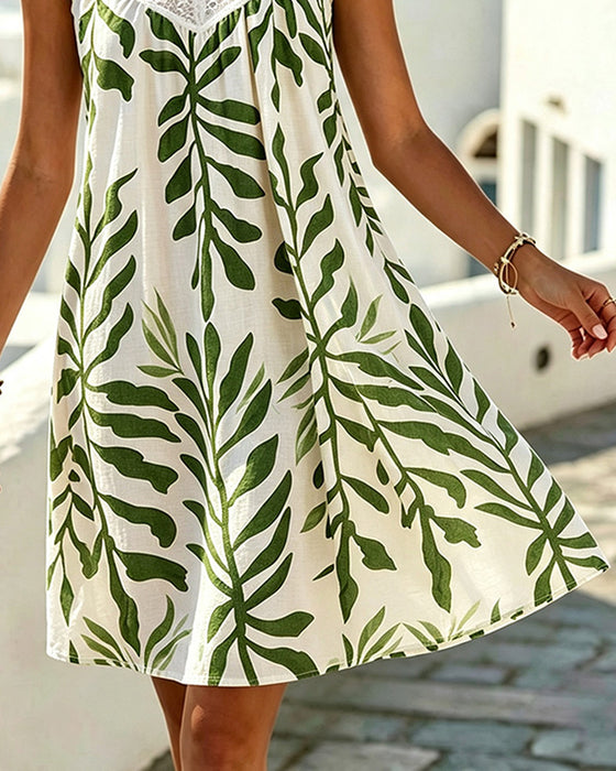 Sleeveless Lace V-Neck Floral Dress