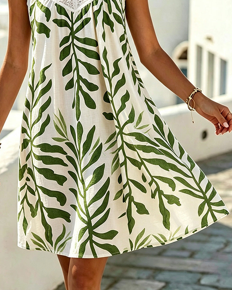 Sleeveless Lace V-Neck Floral Dress