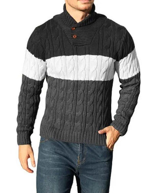 High Neck Button Contrast Men's Pullover