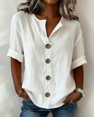 Large Button Loose Short Sleeve Blouse