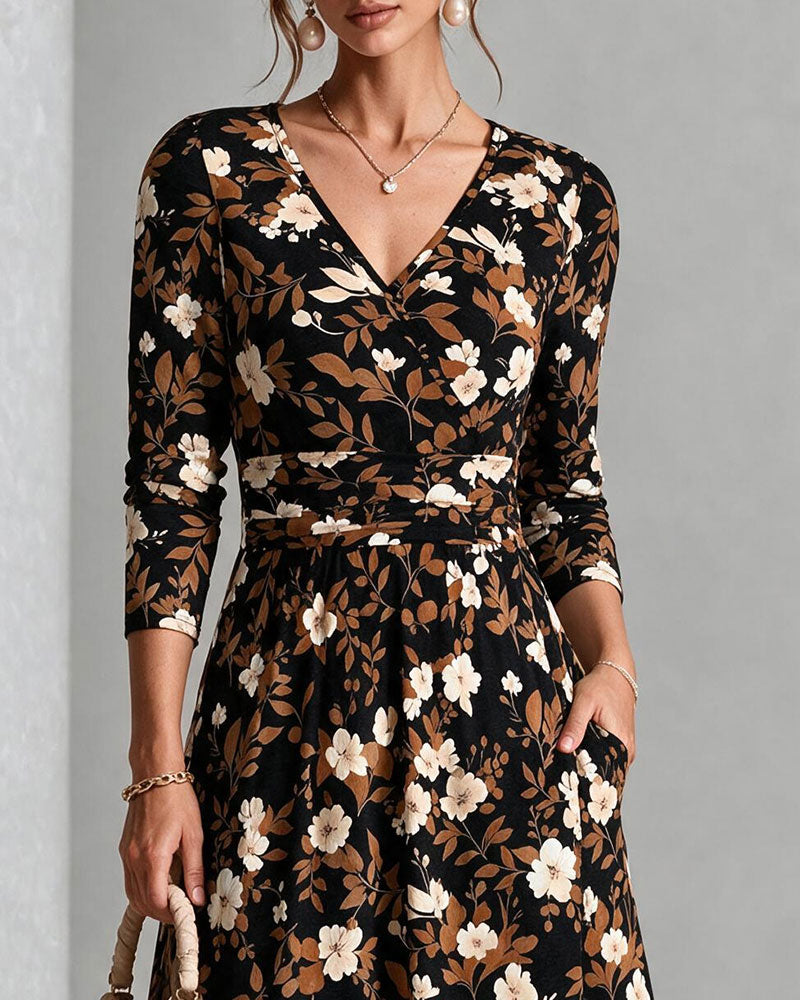 V-Neck Print A-Line Dress