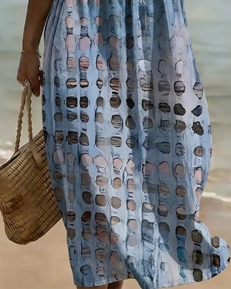 Polka Dot Crewneck Print Half Sleeve Dress