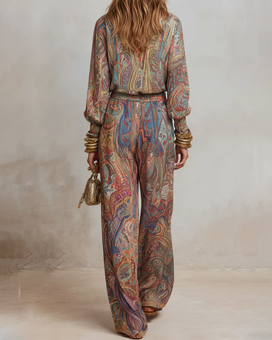Bohemian Wide-Leg Pants Set
