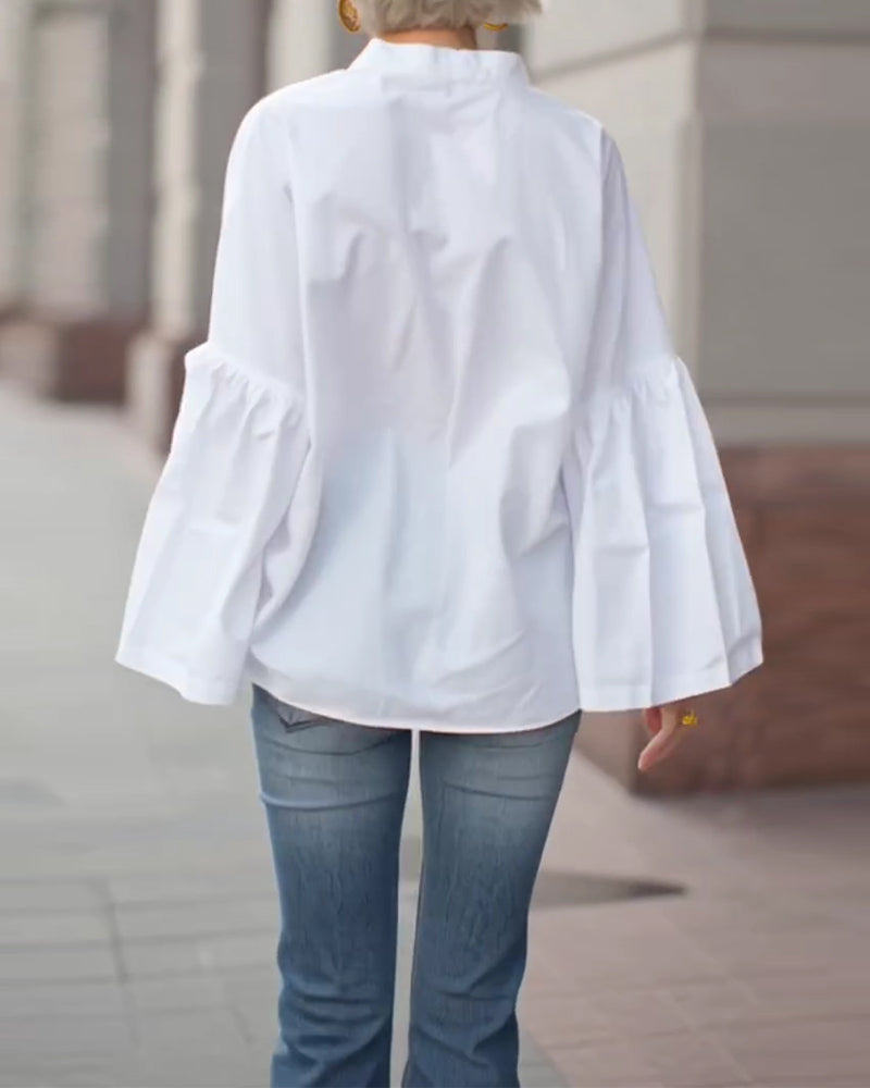 V-Neck Flared Sleeve Elegant Blouse