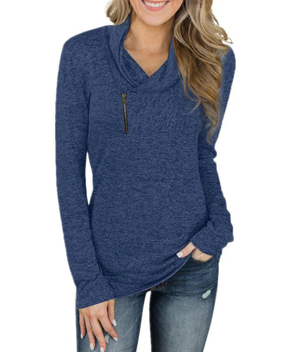 Solid Pullover Zipper Fitted Top