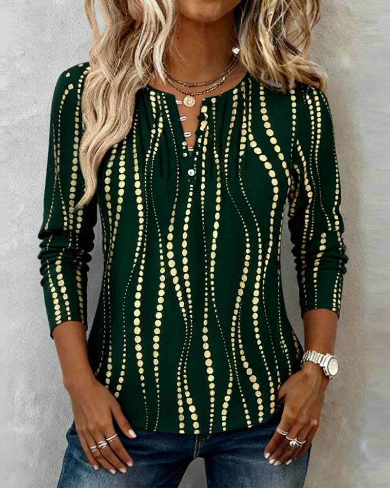 Button Print Long-Sleeve T-Shirt