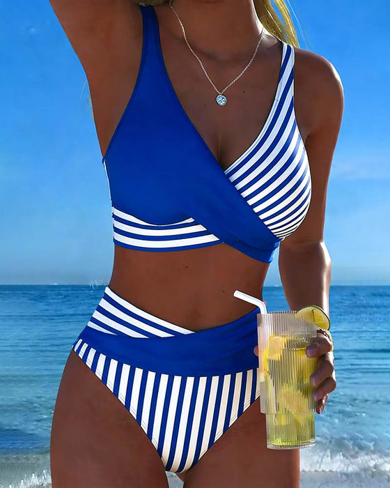 Crisscross Striped Print Bikini