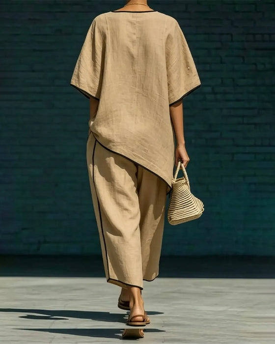 Crewneck Asymmetric Casual Loose Sets