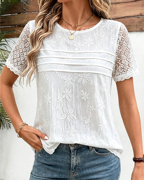 Lace Patchwork Pleated T-Shirt
