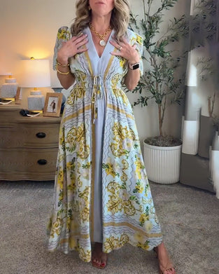 Floral Print V-Neck A-Line Dress