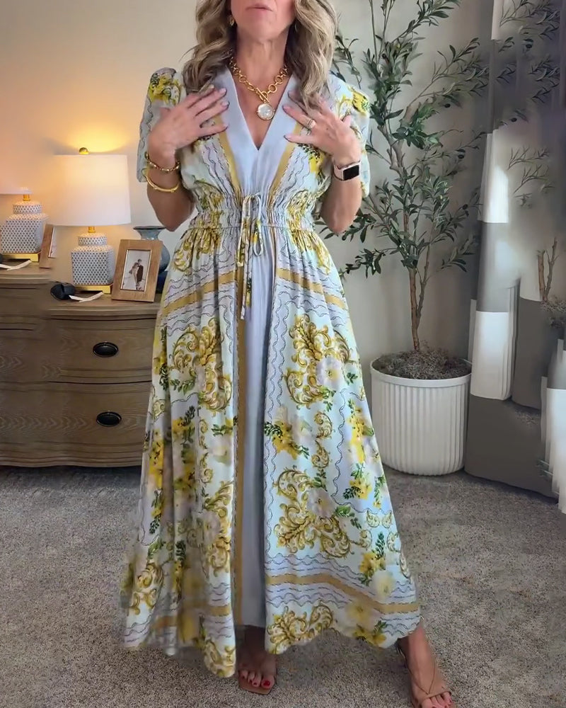 Floral Print V-Neck A-Line Dress