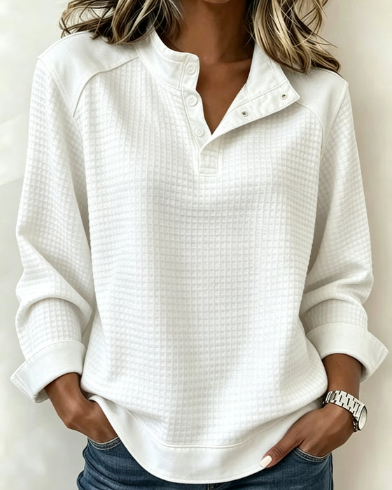 Waffle Knit Henley Half-Button Sweatshirt