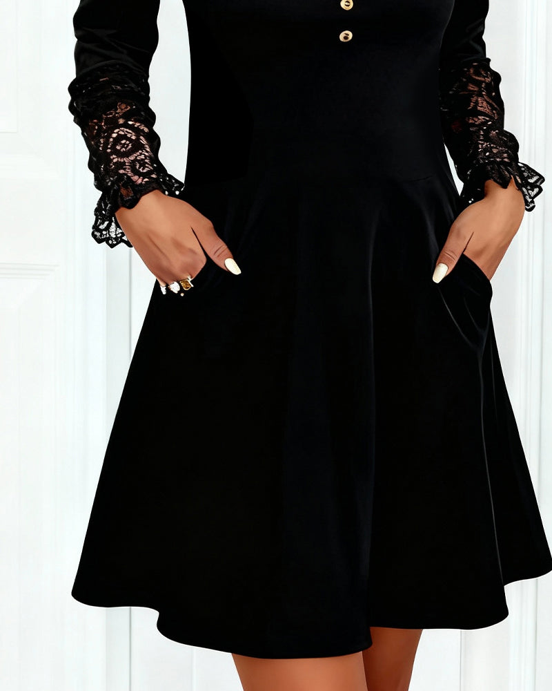 Elegant Solid Color Patchwork V-Neck Dress