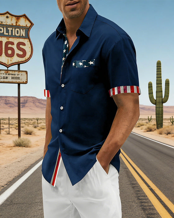 Stars And Stripes Print Short Sleeve Shirt
