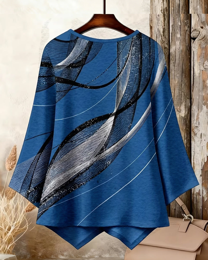 Irregular Long Sleeve Printed Top