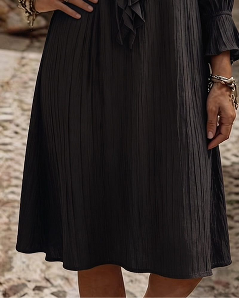 Ruffle Collar Tie Three Quarter Sleeve Dress