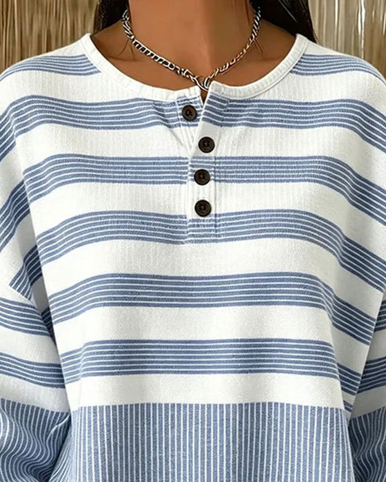 Stripe Henley Neck Long Sleeve Sweatshirt