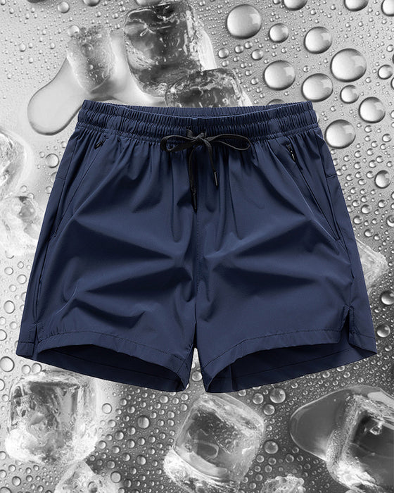 Men Elastic Waist Pocket Quick-Dry Ice Silk Sports Shorts