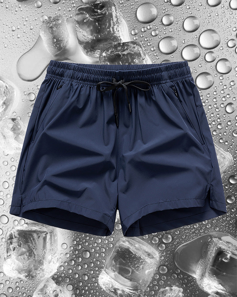 Men Elastic Waist Pocket Quick-Dry Ice Silk Sports Shorts