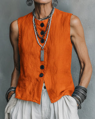 Sleeveless Button Casual Tank Top