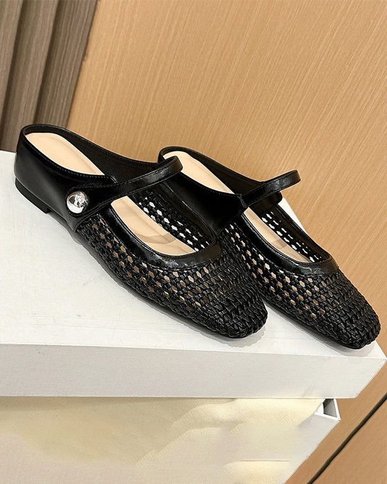 Square Toe Woven Hollow Shoes