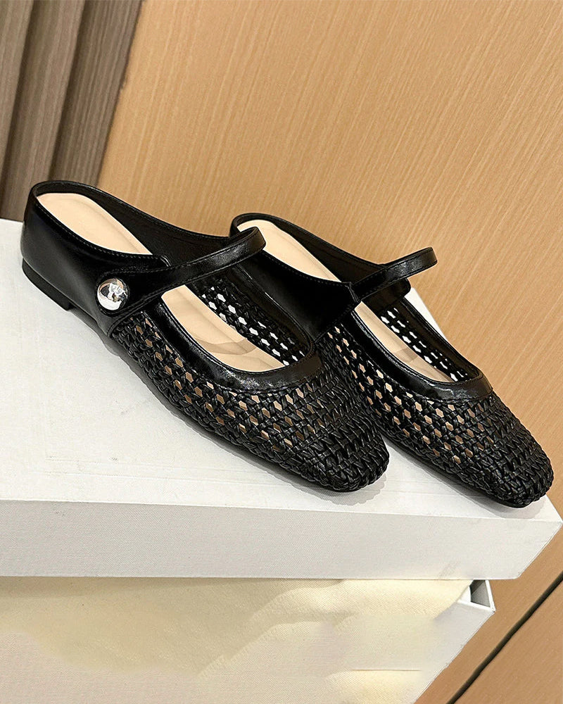 Square Toe Woven Hollow Shoes
