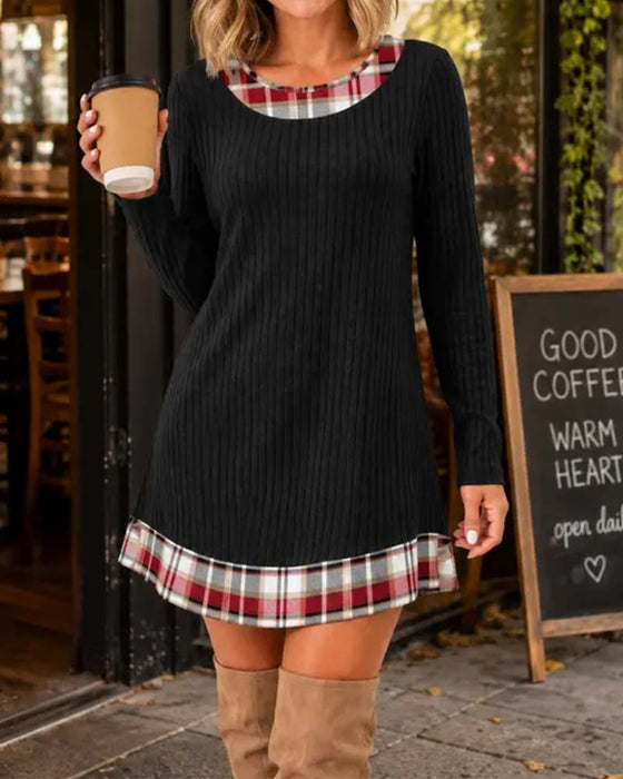 Plaid Faux Two-Piece Dress
