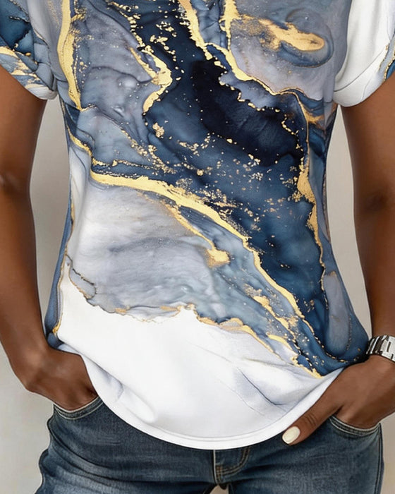 Marble Print V-Neck T-Shirt