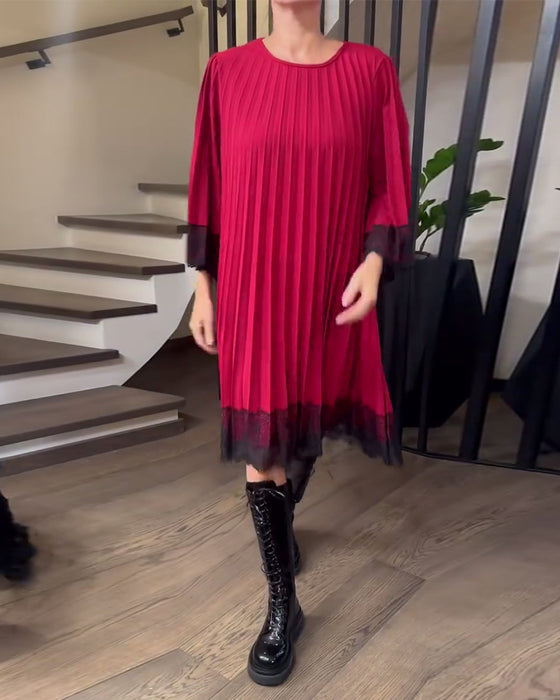 Pleated Loose Round Neck Dress