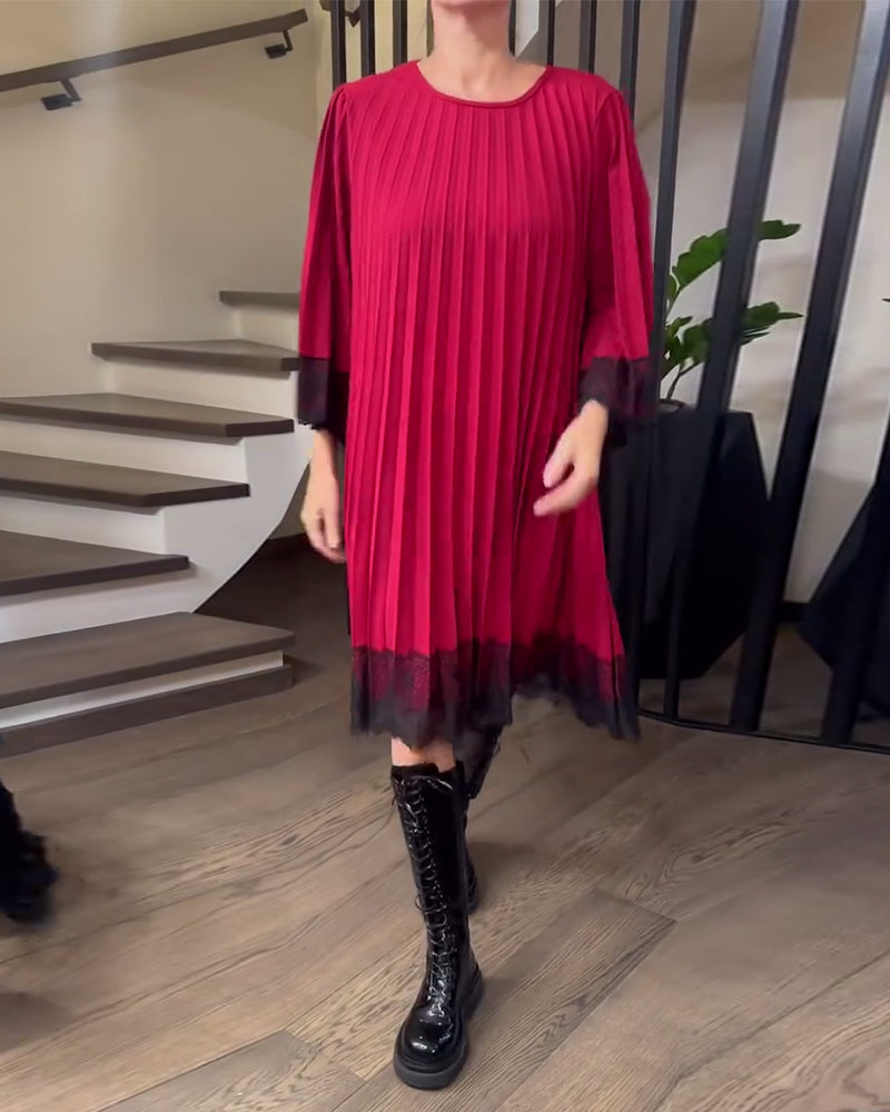 Pleated Loose Round Neck Dress