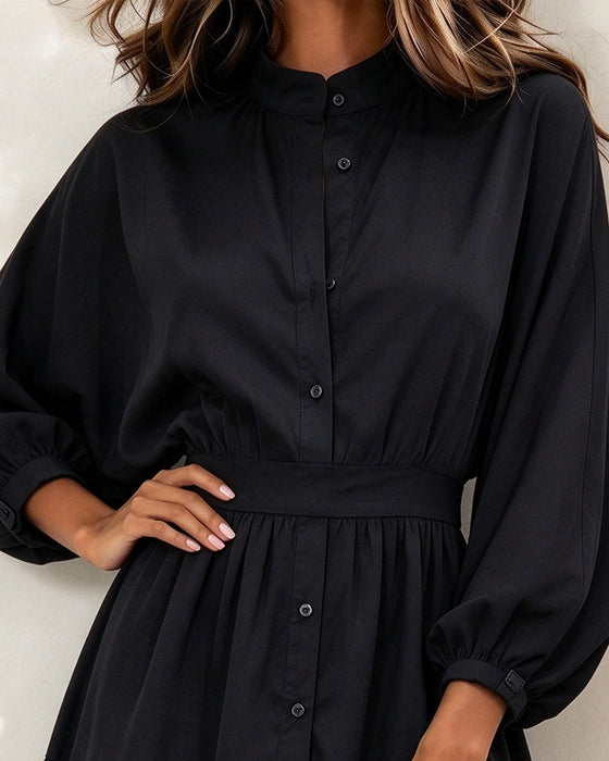 Stand Collar Lantern Sleeve Lace Patchwork Dress