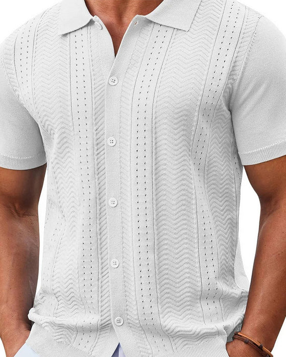 Hollow Out Knit Button Shirts