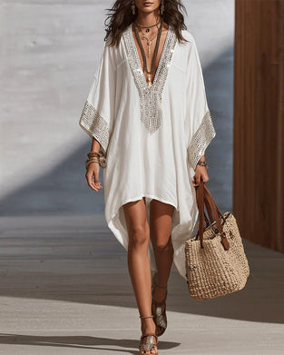 Deep V-Neck Vacation Fashion Loose Fit Dress