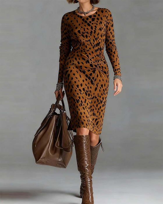 Round Neck Fashion Leopard Print Dress