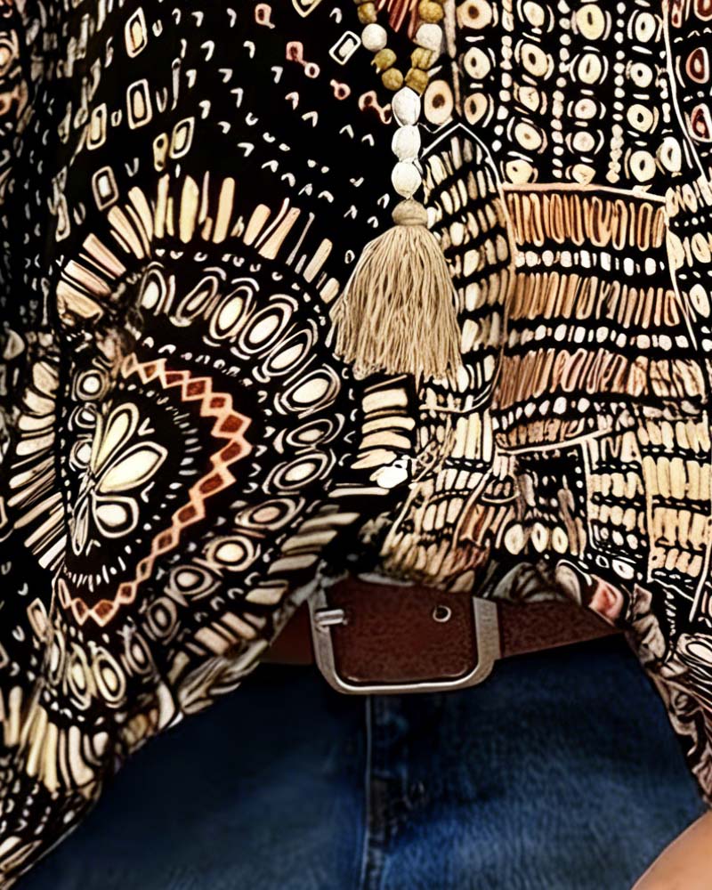 V-Neck Printed Batwing Blouse