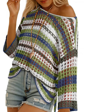 Color-Blocked Striped Cutout Top