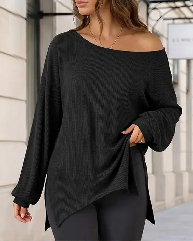 Irregular Solid Long Sleeve Top
