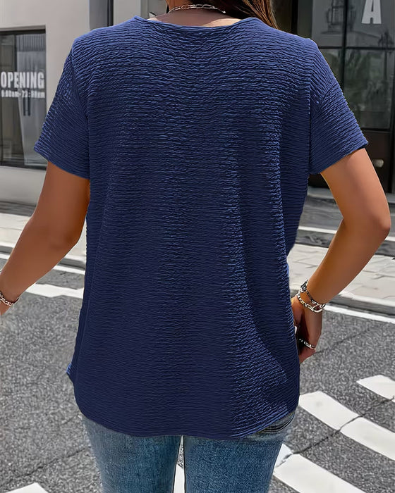 Peter Pan Collar Three-Button T-Shirt