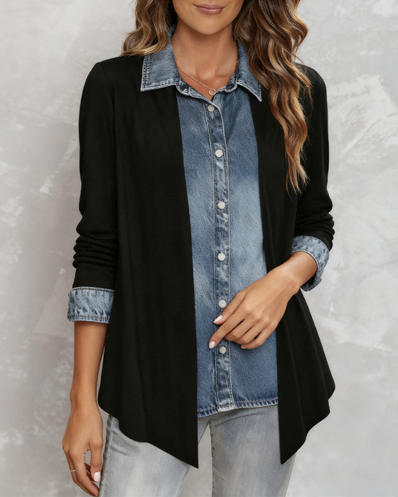 Stylish Denim Patchwork Shirt