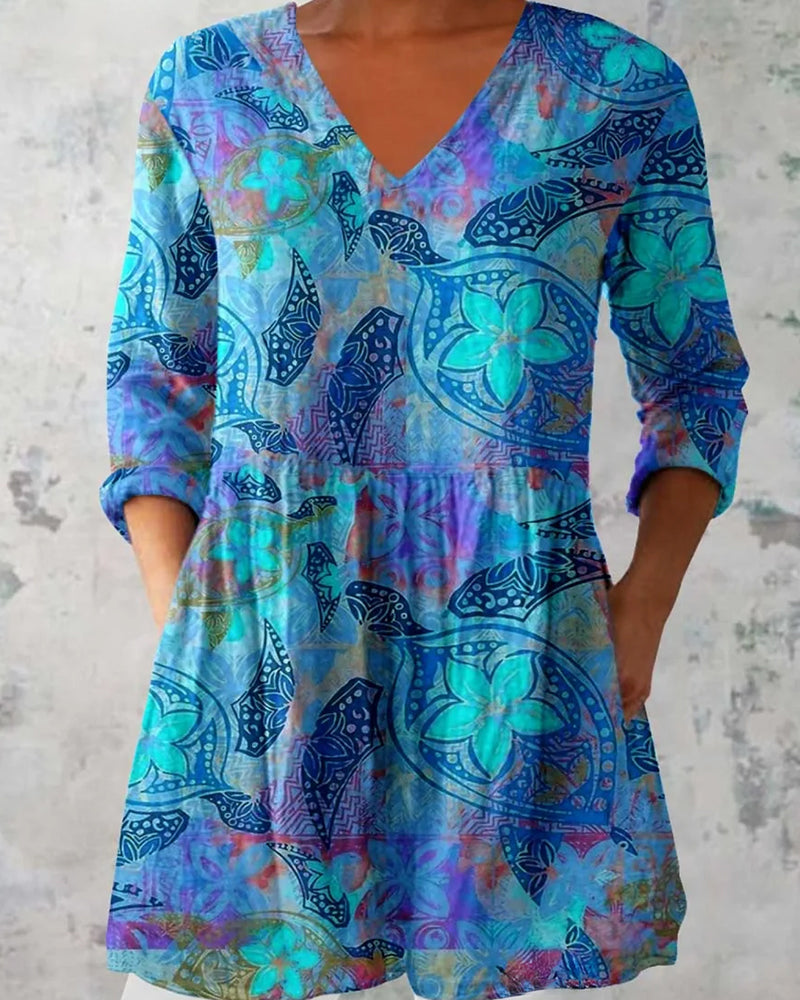 V-Neck Printed Casual Top