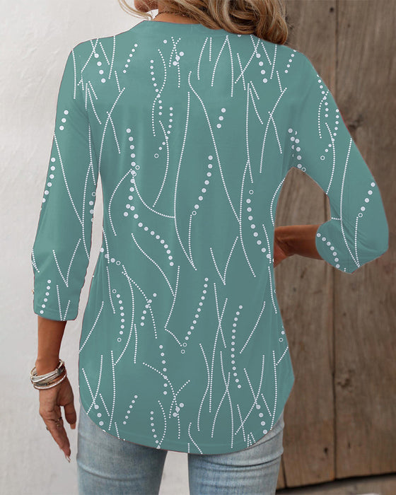Elegant button print top with V neck