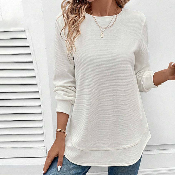 Round Neck Long Sleeve Solid Color Top