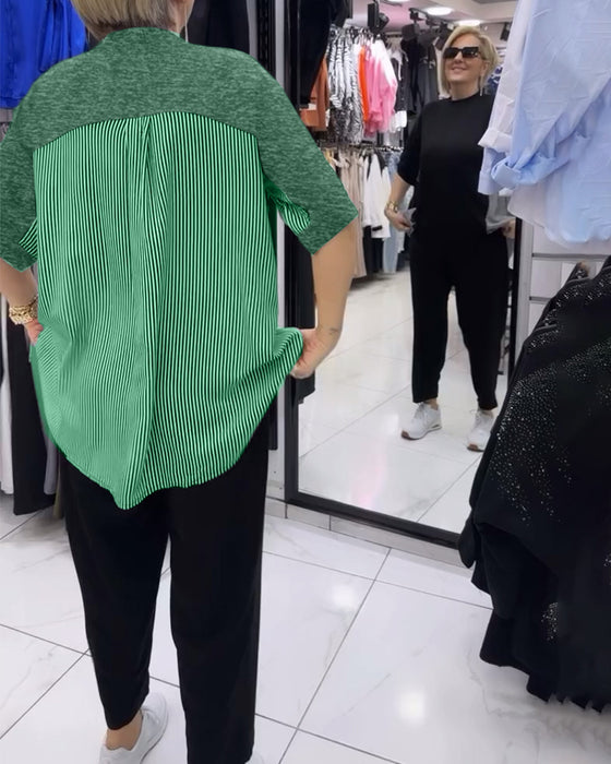 Pinstripe patchwork casual blouse