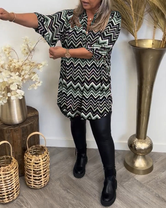 Wave print v-neck dress